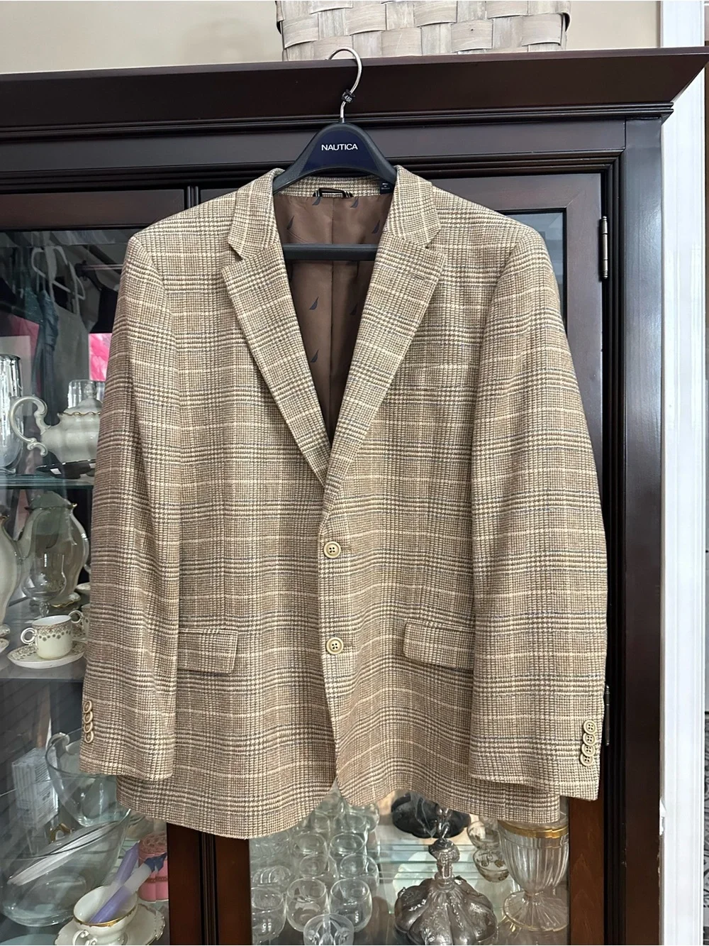 Nautica Men's Tan and Cream Plaid Sport Coat Like New